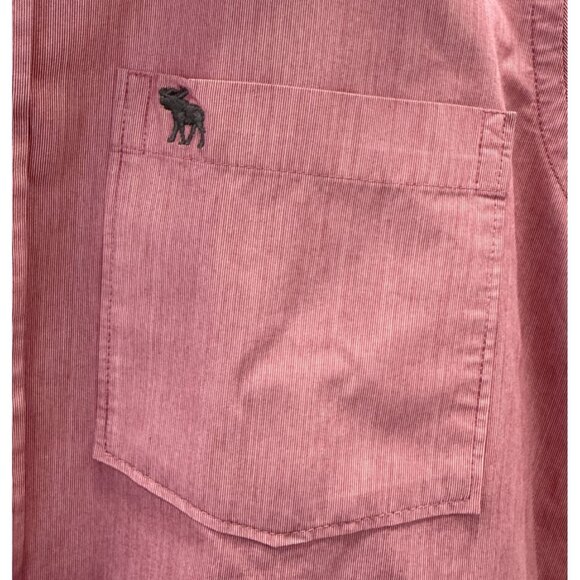 Abercrombie & Fitch Mens Muscle Fit Pink Button Up LongSleeve Shirt Size L Moose - Picture 4 of 7